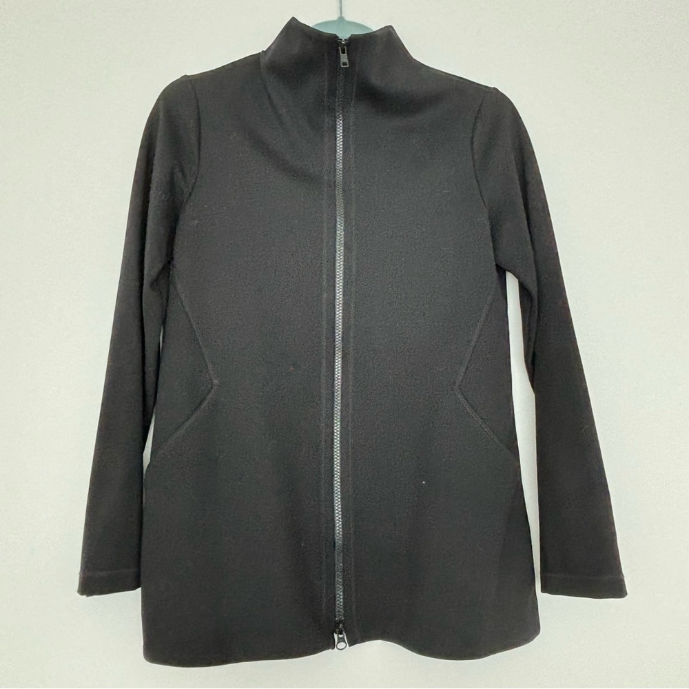 Eileen Fisher Black Stand Collar Stretch Ponte Long Jacket XXS
